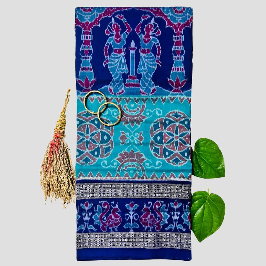 Handwoven Pure Cotton | Sambalpuri Saree - Peacock Green Colour - Taalapatra