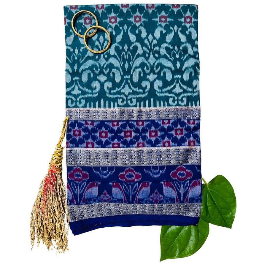 Handwoven Pure Cotton | Sambalpuri Saree - Peacock Green Colour - Taalapatra Vibes