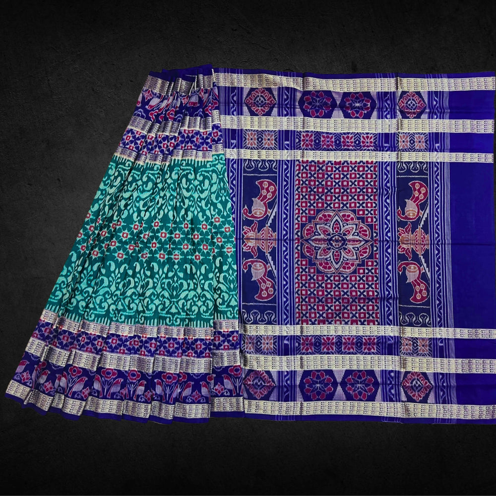 Handwoven Pure Cotton | Sambalpuri Saree - Peacock Green Colour - Taalapatra