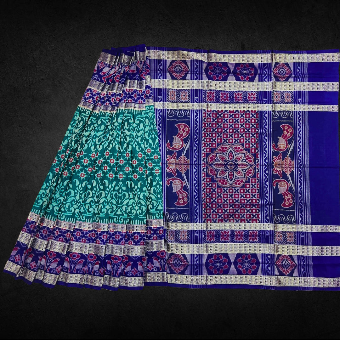Handwoven Pure Cotton | Sambalpuri Saree - Peacock Green Colour - Taalapatra