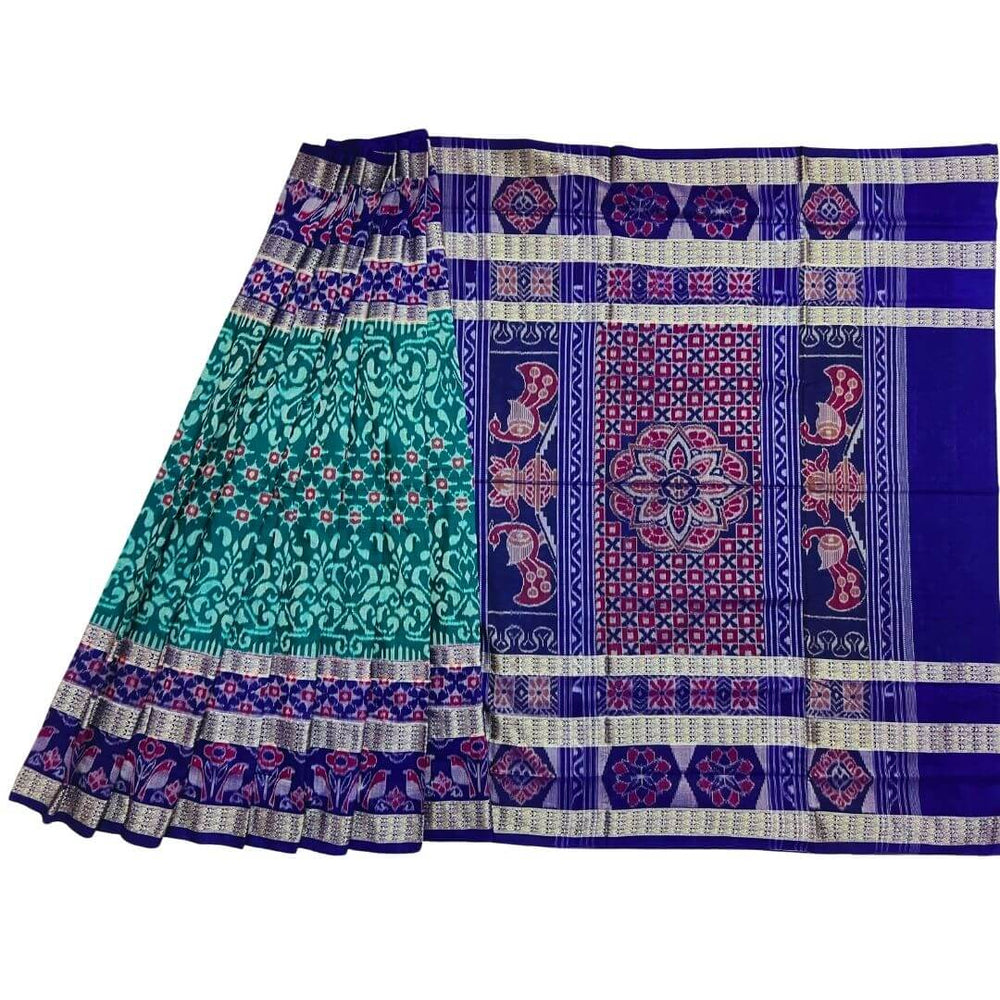 Handwoven Pure Cotton | Sambalpuri Saree - Peacock Green Colour - Taalapatra Vibes