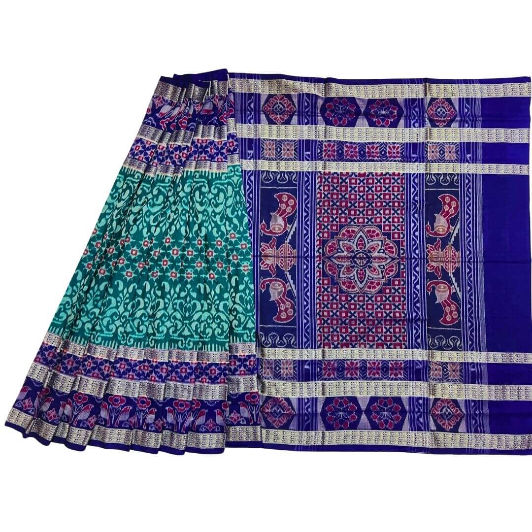 Handwoven Pure Cotton | Sambalpuri Saree - Peacock Green Colour - Taalapatra Vibes