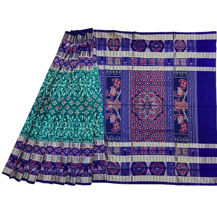 Handwoven Pure Cotton | Sambalpuri Saree - Peacock Green Colour - Taalapatra Vibes