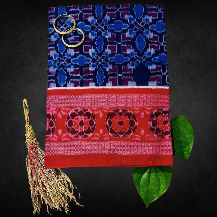 Handwoven Pure Cotton | Sambalpuri Saree - Blue Colour - Taalapatra