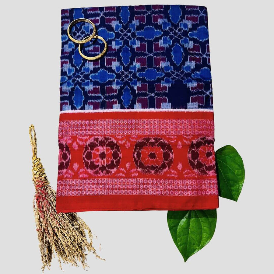 Handwoven Pure Cotton | Sambalpuri Saree - Blue Colour - Taalapatra