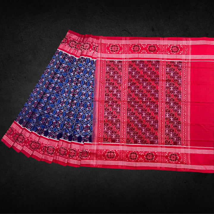 Handwoven Pure Cotton | Sambalpuri Saree - Blue Colour - Taalapatra