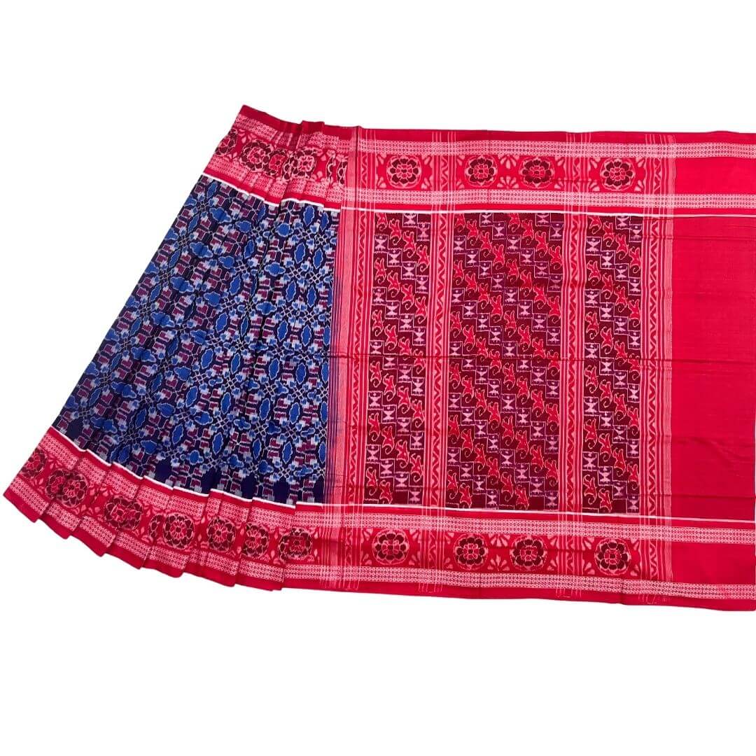 Handwoven Pure Cotton | Sambalpuri Saree - Blue Colour - Taalapatra Vibes