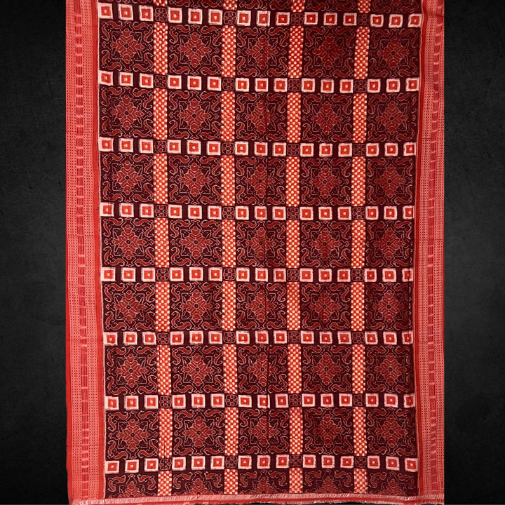 Handwoven Pure Cotton | Sambalpuri Saree - Maroon Orange Mix Colour - Taalapatra