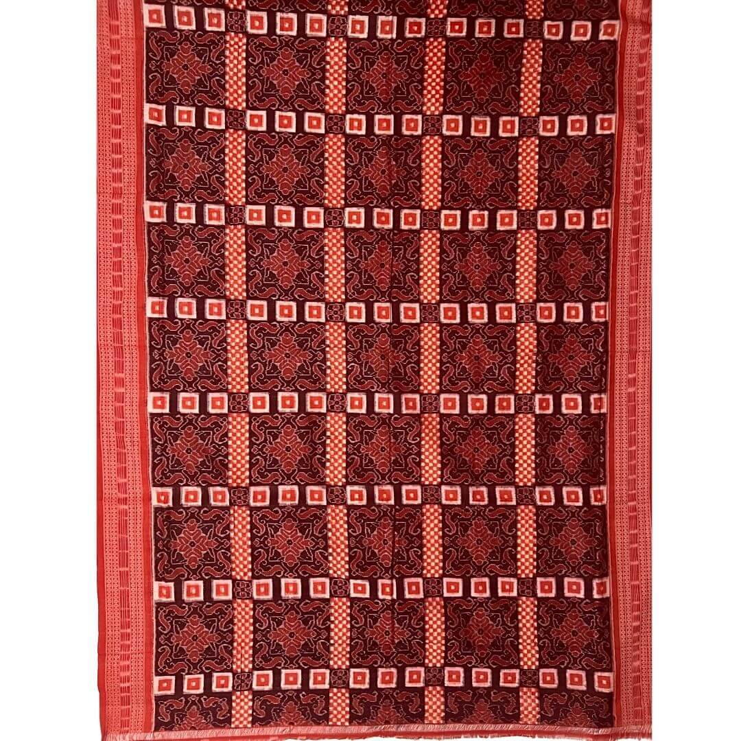 Handwoven Pure Cotton | Sambalpuri Saree - Maroon Orange Mix Colour - Taalapatra Vibes