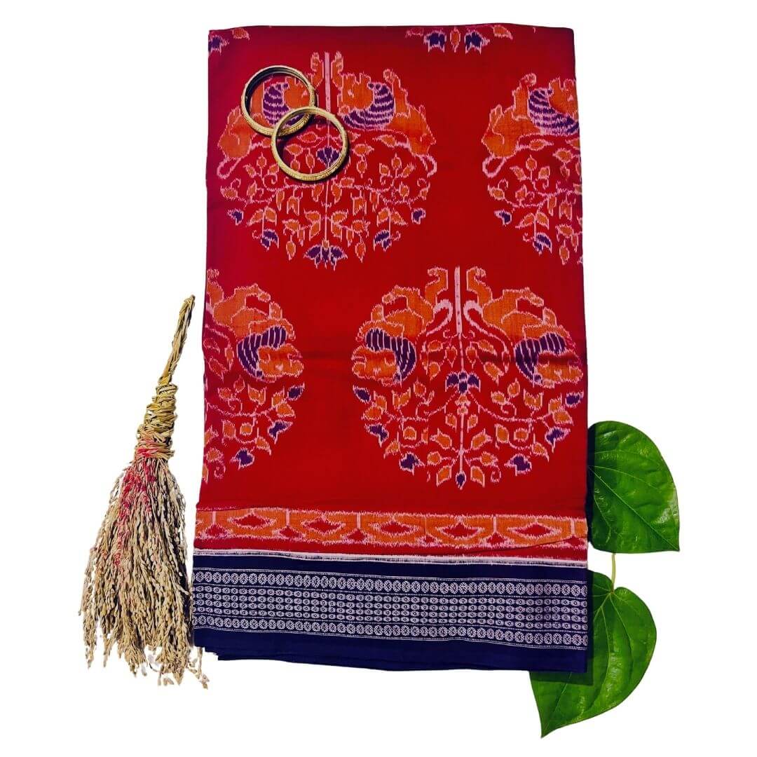 Handwoven Pure Cotton | Sambalpuri Saree - Dark Red Colour