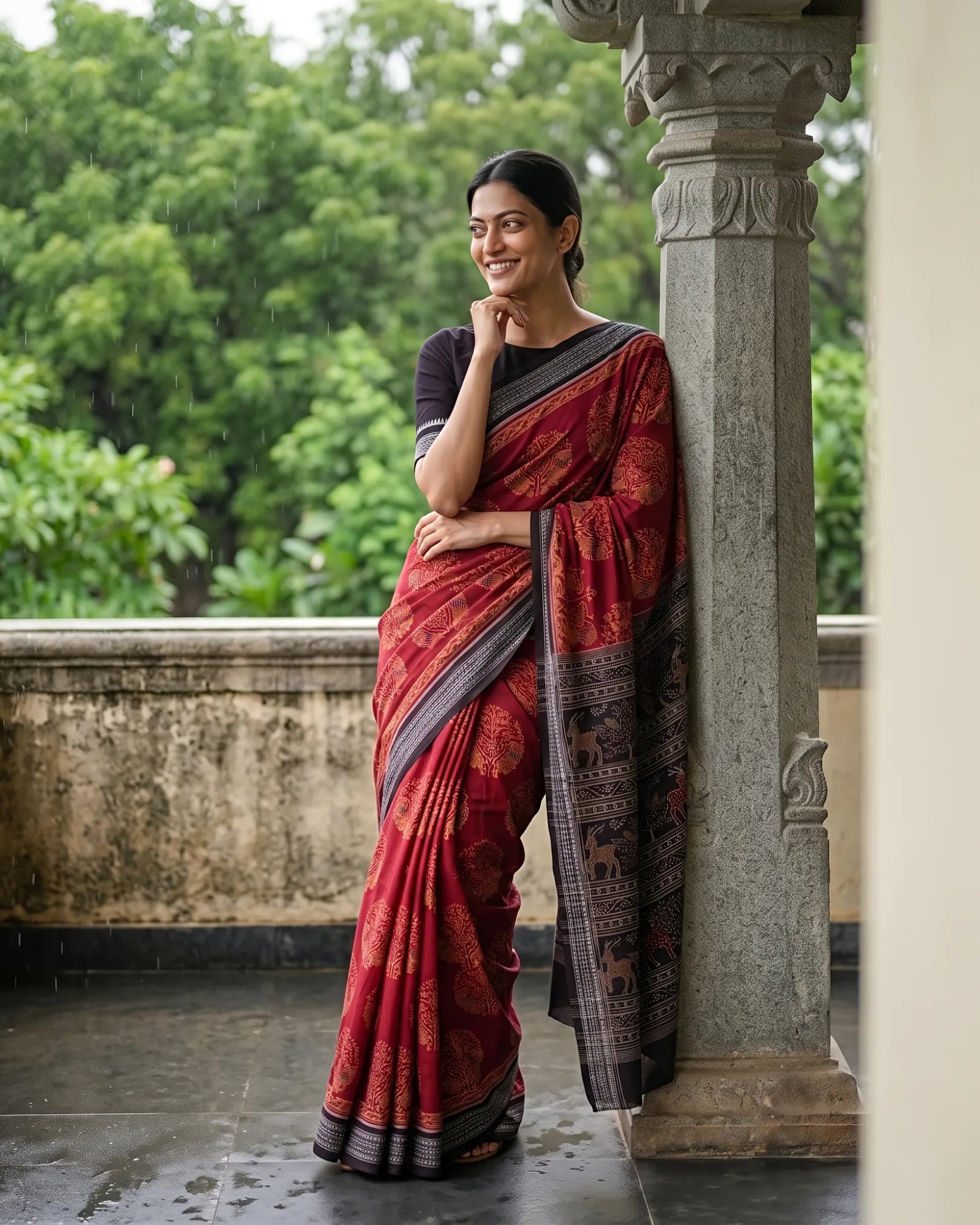 Handwoven Pure Cotton | Sambalpuri Saree - Dark Red Colour