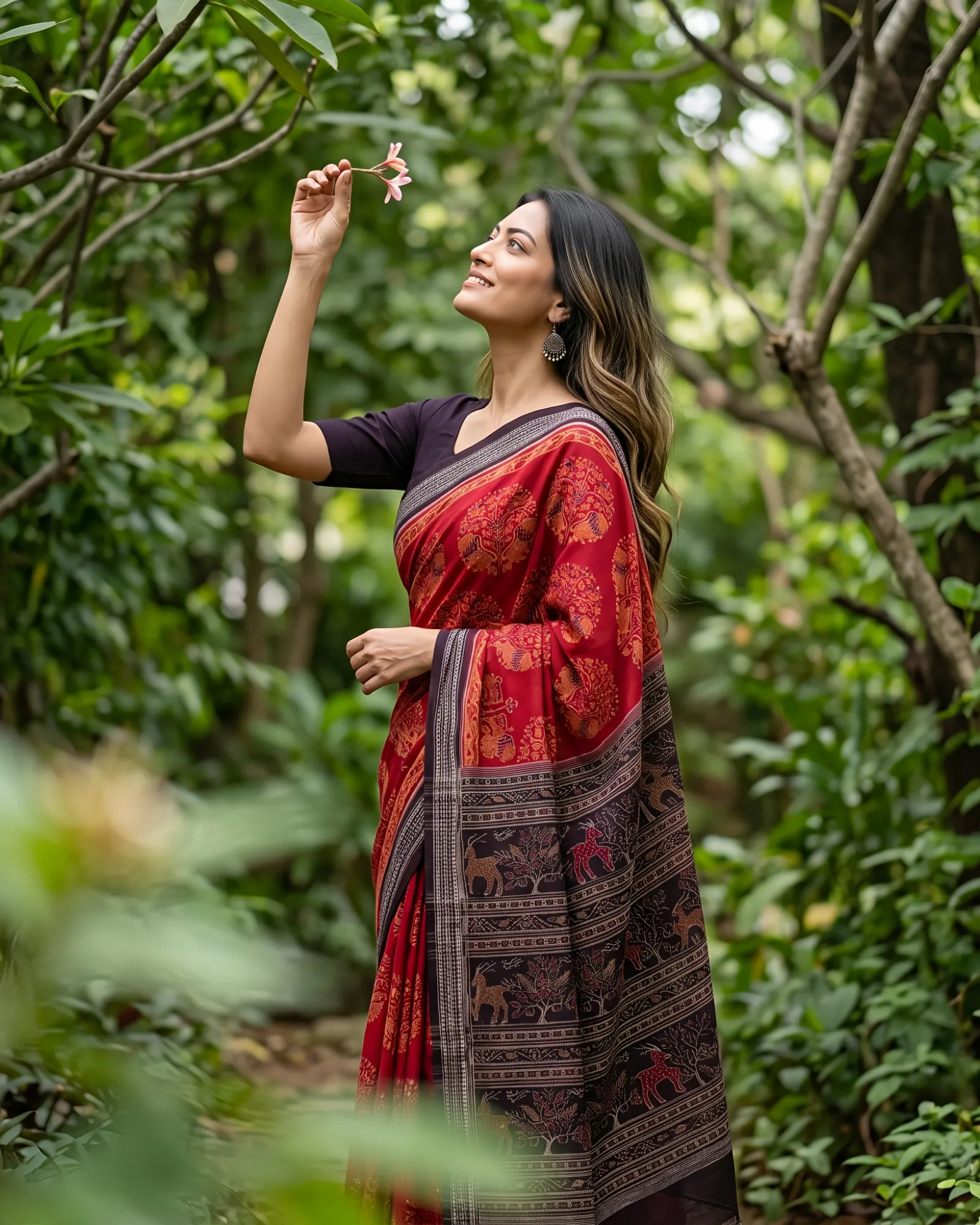 Handwoven Pure Cotton | Sambalpuri Saree - Dark Red Colour