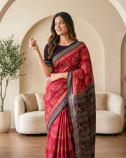 Handwoven Pure Cotton | Sambalpuri Saree - Dark Red Colour