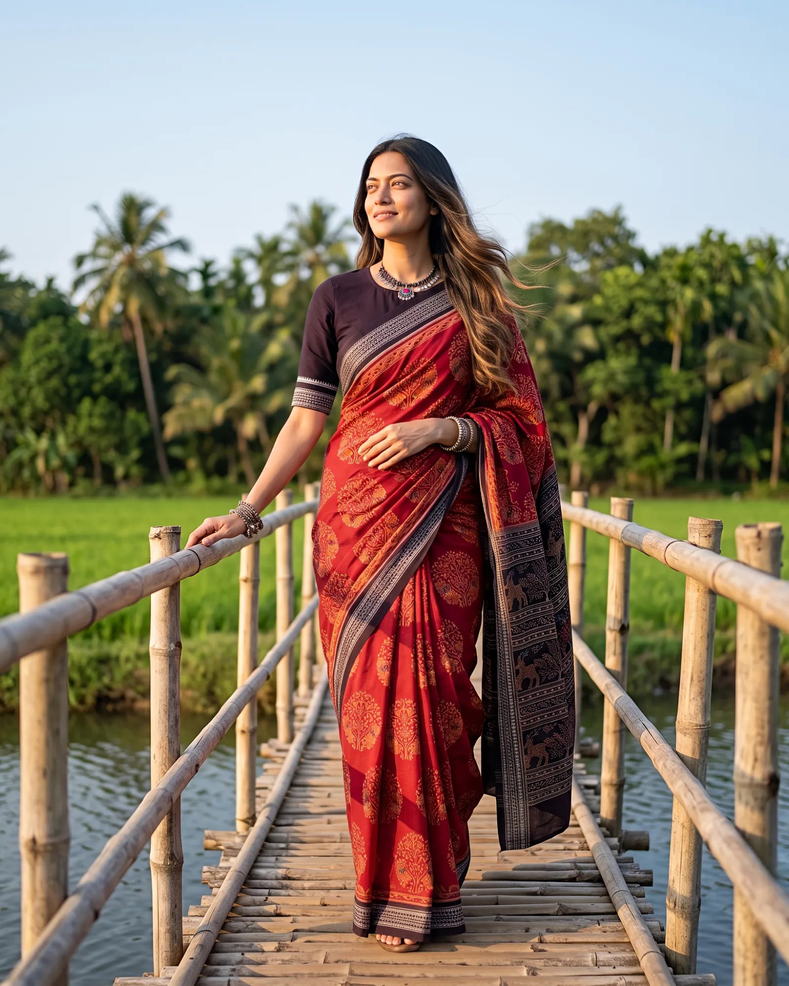 Handwoven Pure Cotton | Sambalpuri Saree - Dark Red Colour