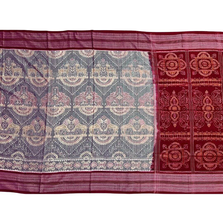 Handwoven Pure Cotton | Sambalpuri Saree - Light Grey Mix Colour - Taalapatra Vibes