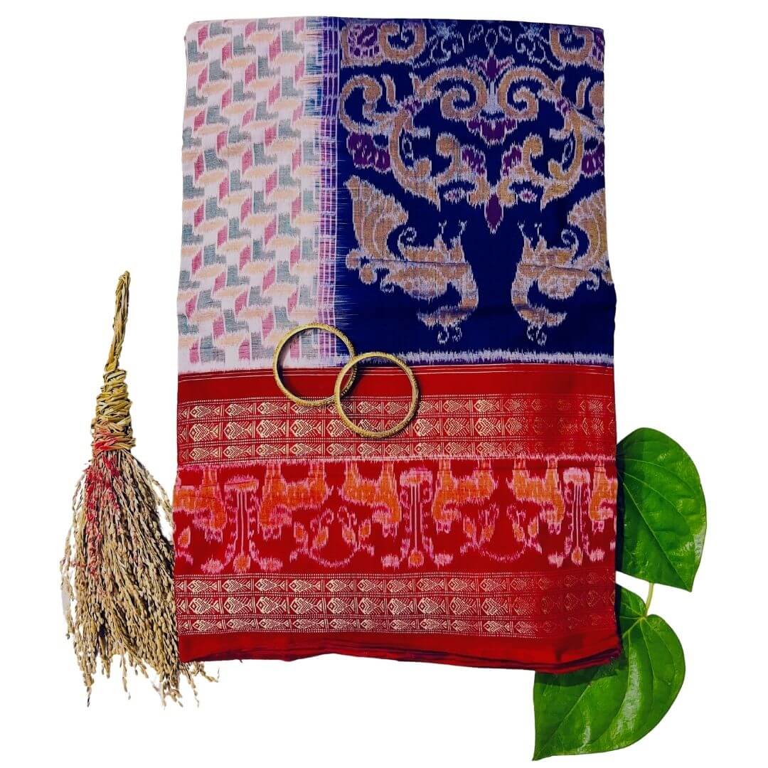 Handwoven Pure Cotton | Sambalpuri Saree - Deep Blue Mix Colour