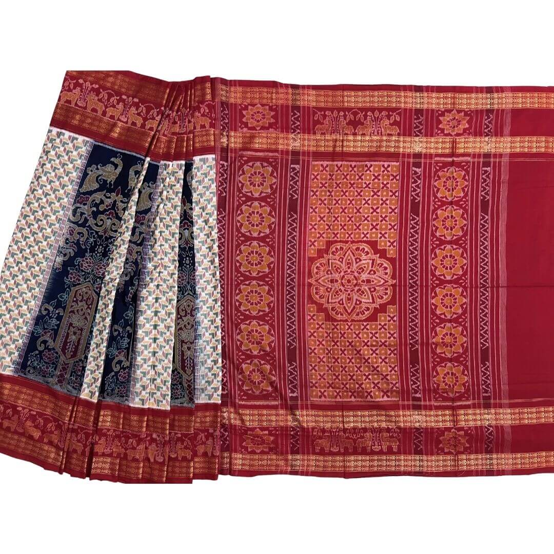 Handwoven Pure Cotton | Sambalpuri Saree - Deep Blue Mix Colour