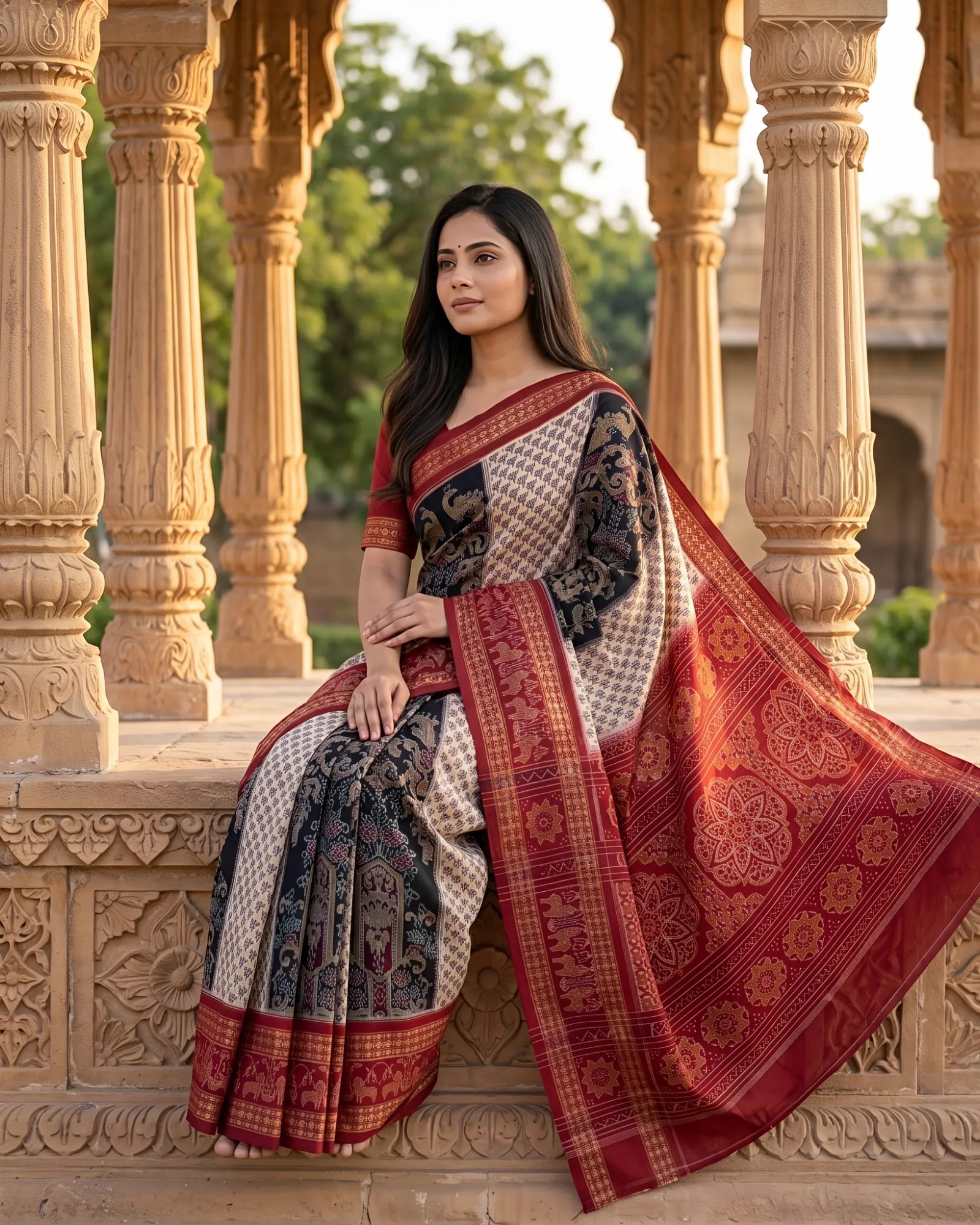 Handwoven Pure Cotton | Sambalpuri Saree - Deep Blue Mix Colour