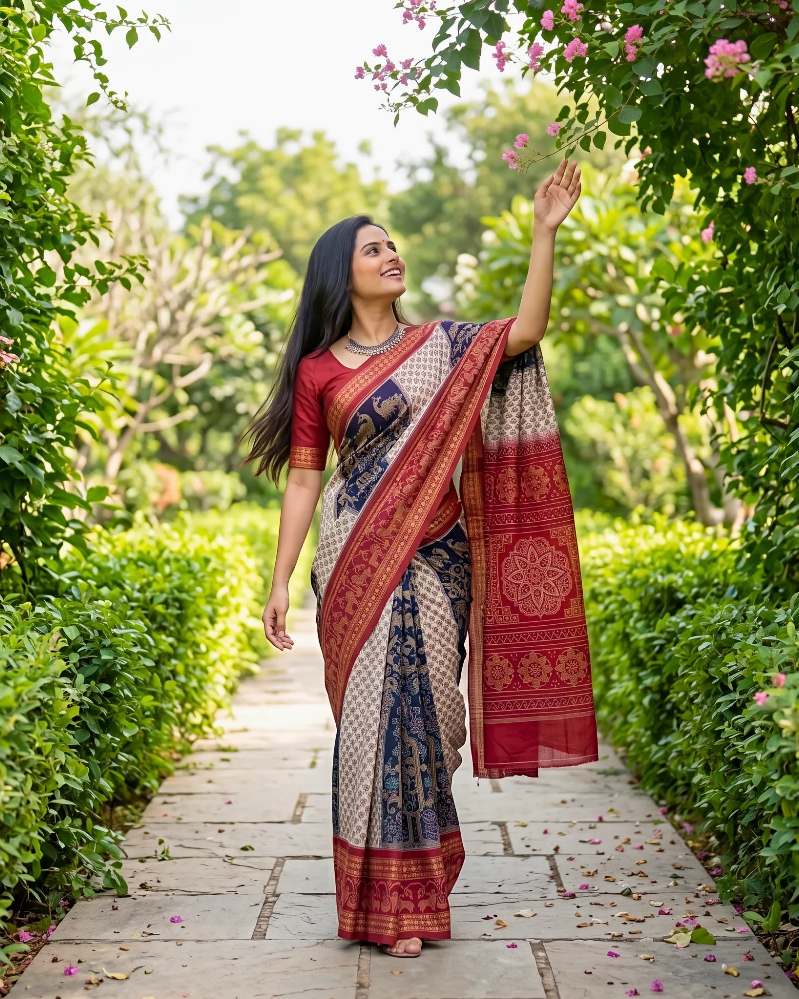 Handwoven Pure Cotton | Sambalpuri Saree - Deep Blue Mix Colour