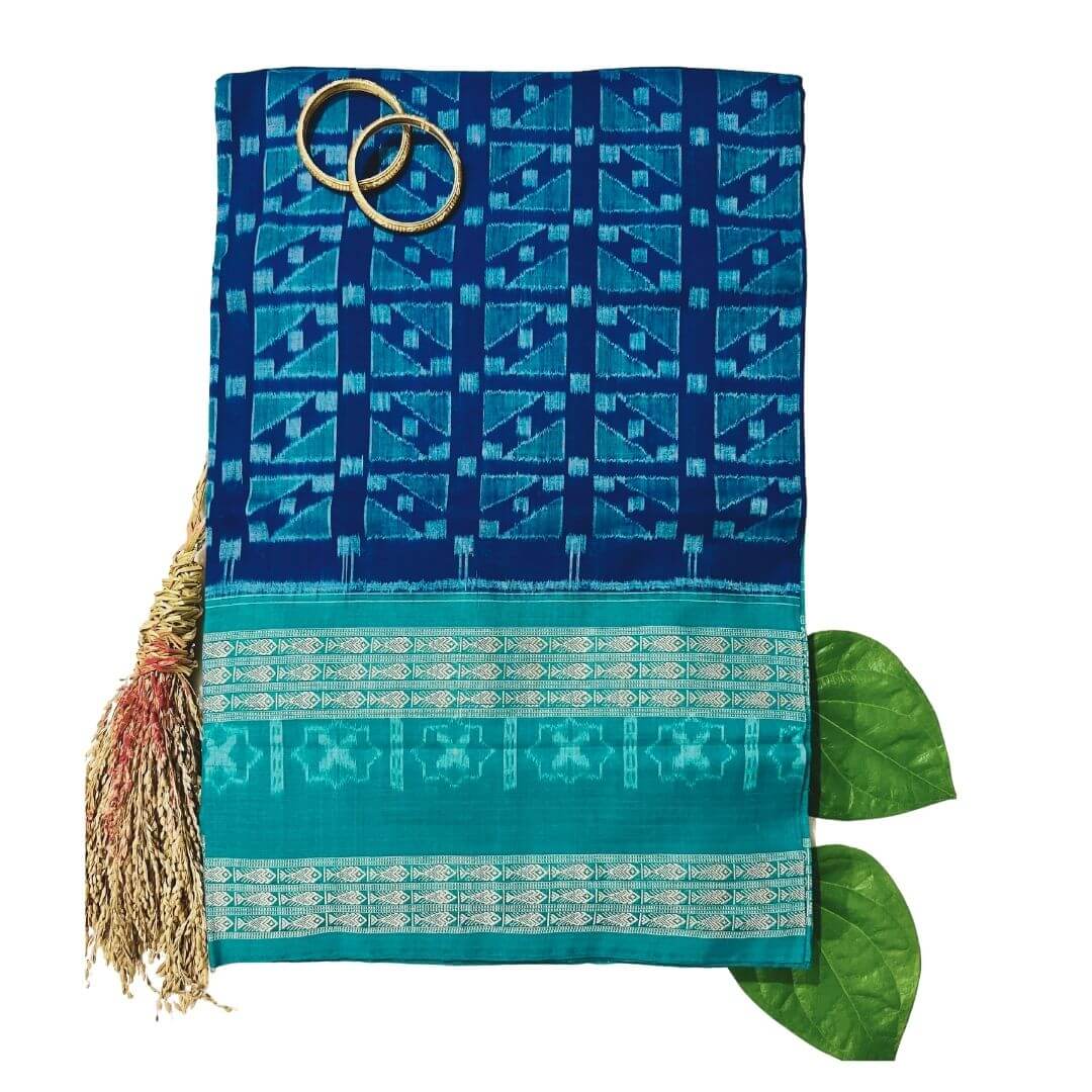 Handwoven Pure Cotton | Sambalpuri Saree - Indigo Blue Colour - Taalapatra Vibes