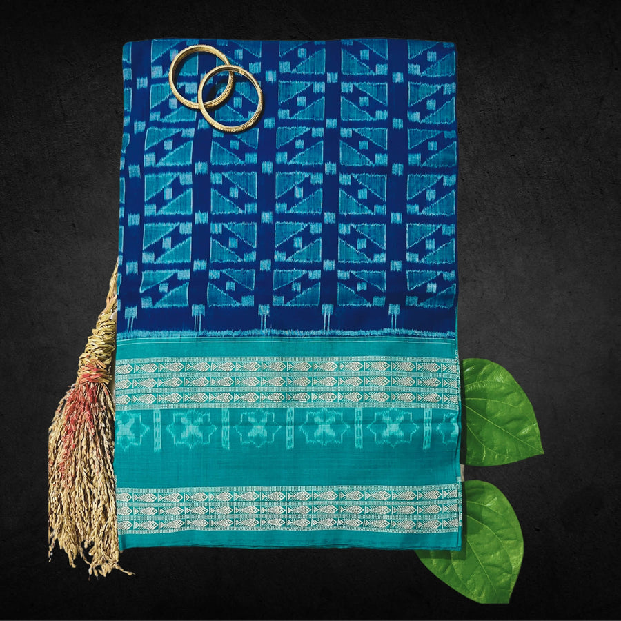 Handwoven Pure Cotton | Sambalpuri Saree - Indigo Blue Colour - Taalapatra