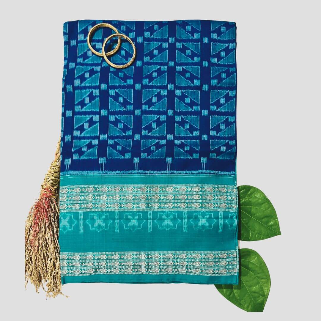 Handwoven Pure Cotton | Sambalpuri Saree - Indigo Blue Colour - Taalapatra