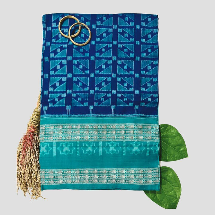 Handwoven Pure Cotton | Sambalpuri Saree - Indigo Blue Colour - Taalapatra