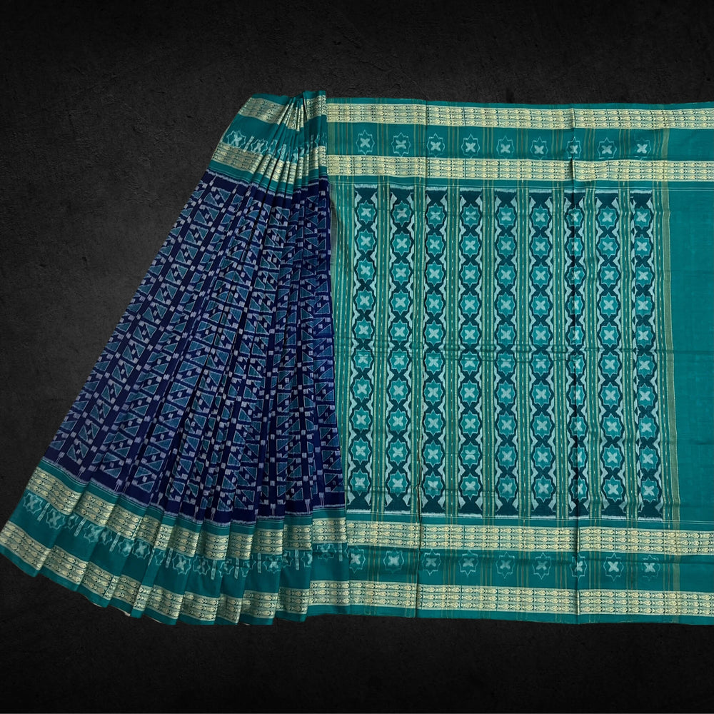 Handwoven Pure Cotton | Sambalpuri Saree - Indigo Blue Colour - Taalapatra