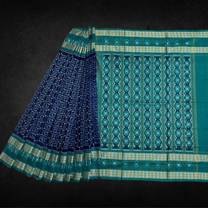 Handwoven Pure Cotton | Sambalpuri Saree - Indigo Blue Colour - Taalapatra