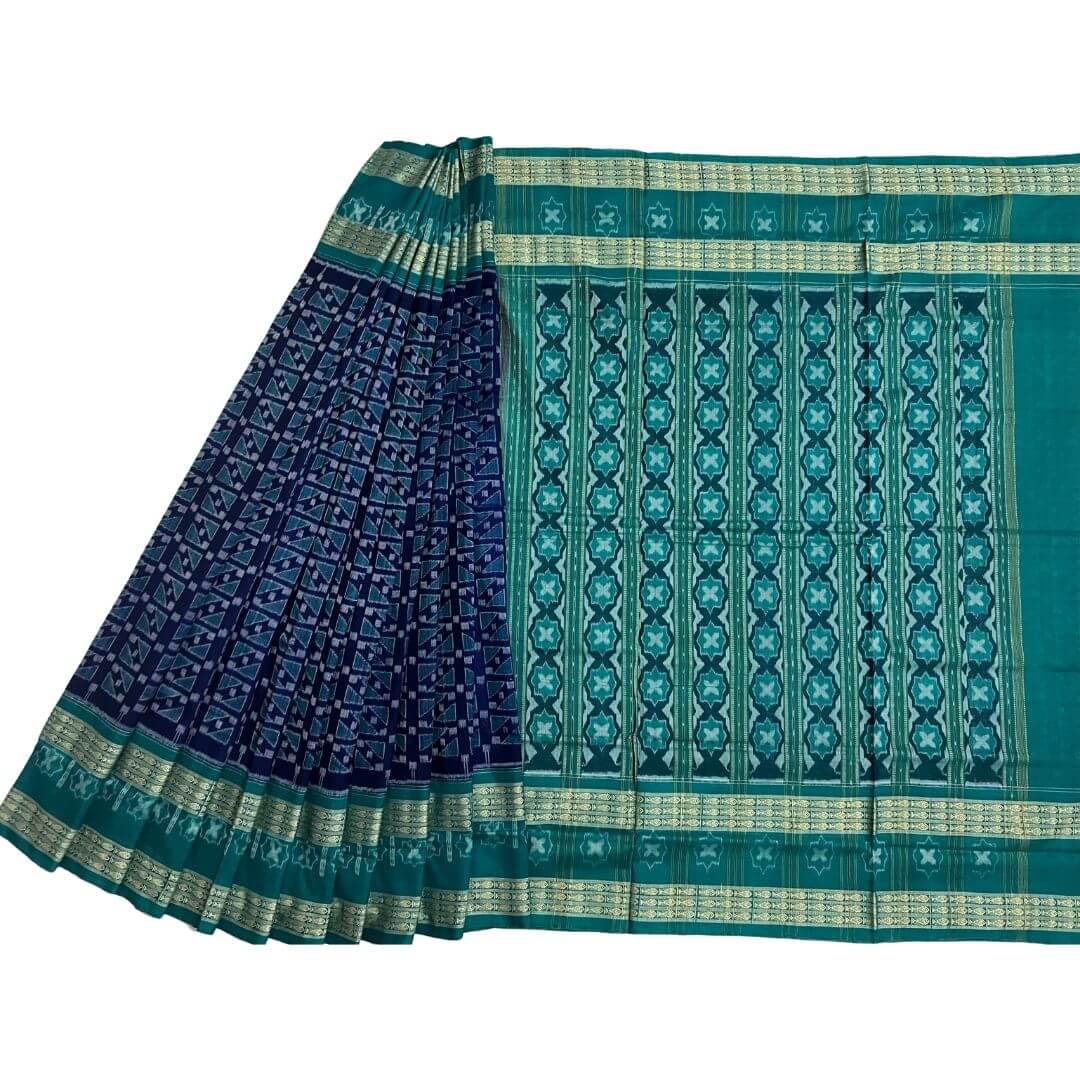 Handwoven Pure Cotton | Sambalpuri Saree - Indigo Blue Colour - Taalapatra Vibes