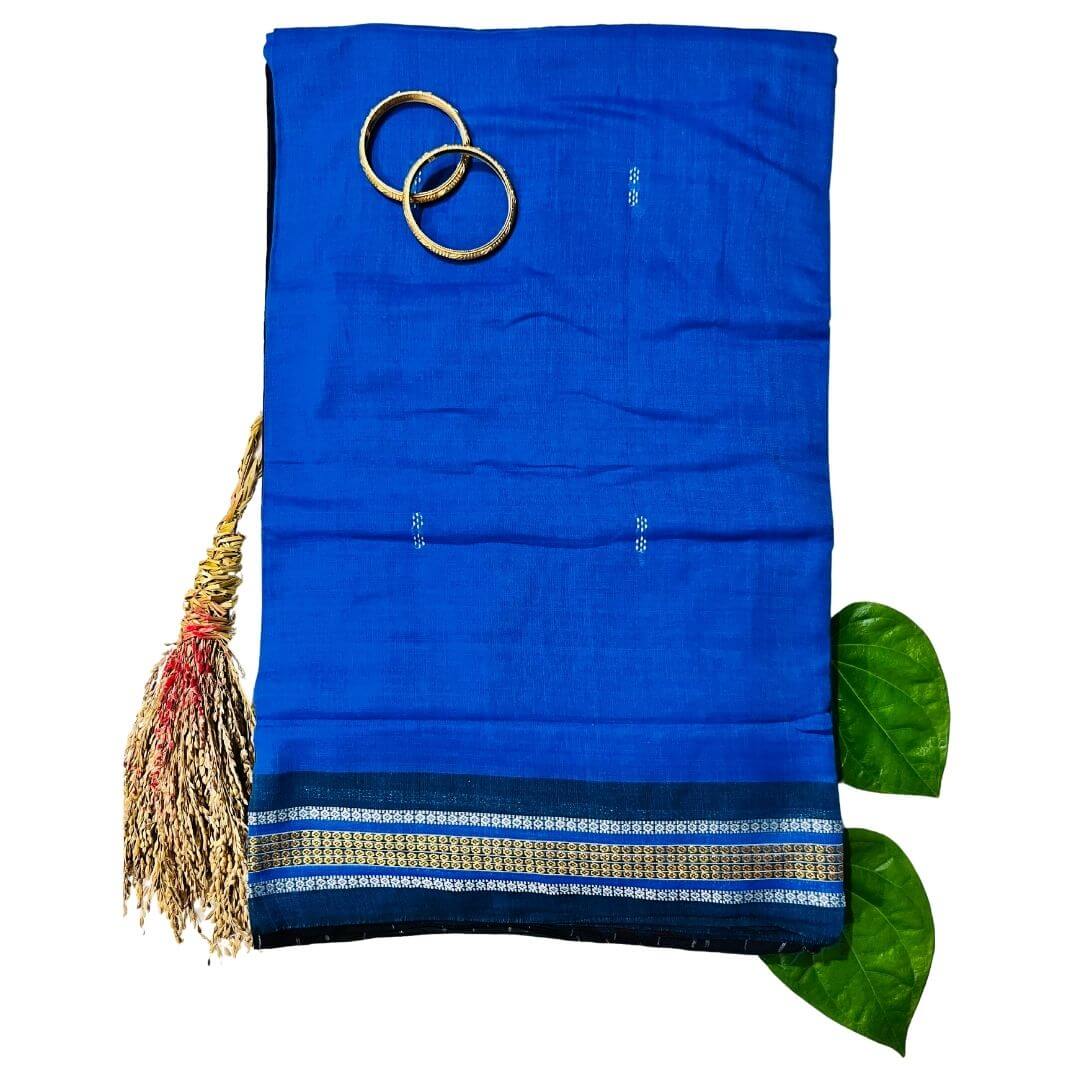 Handwoven Pure Cotton | Sambalpuri Saree - Copper Sulphate Blue Colour - Taalapatra Vibes
