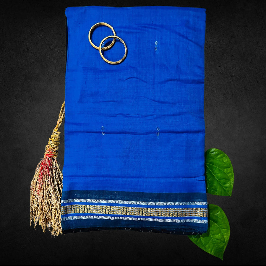 Handwoven Pure Cotton | Sambalpuri Saree - Copper Sulphate Blue Colour - Taalapatra