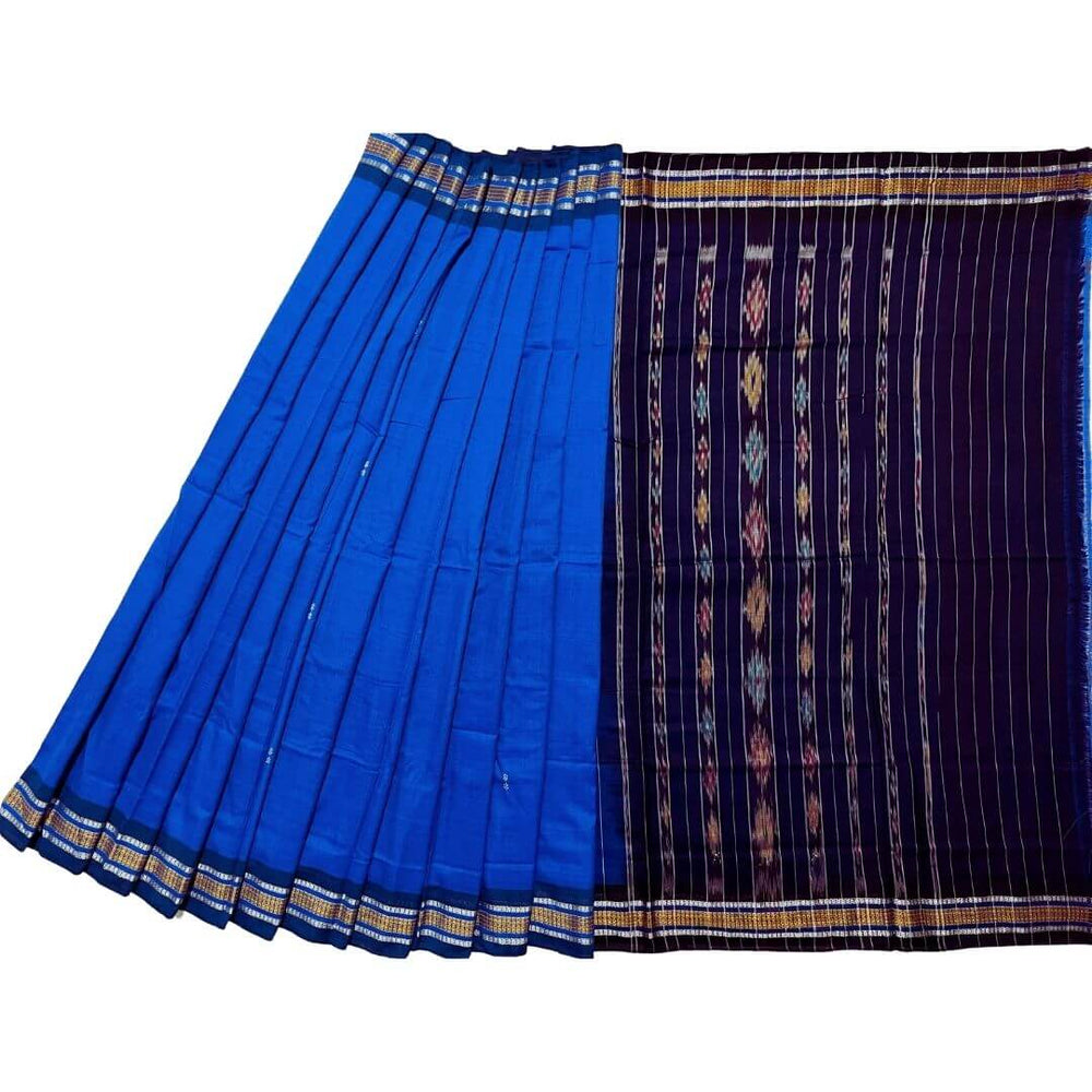 Handwoven Pure Cotton | Sambalpuri Saree - Copper Sulphate Blue Colour - Taalapatra Vibes