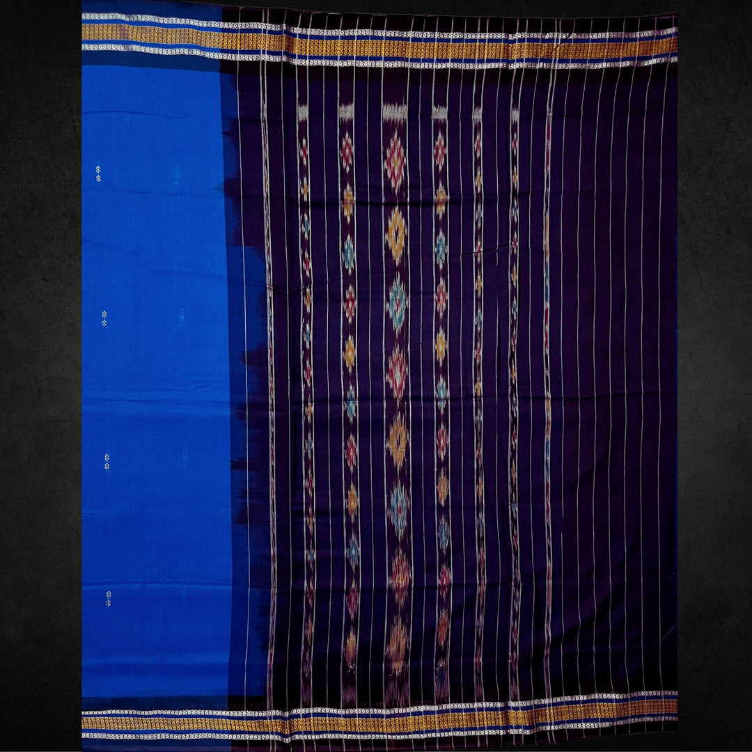 Handwoven Pure Cotton | Sambalpuri Saree - Copper Sulphate Blue Colour - Taalapatra