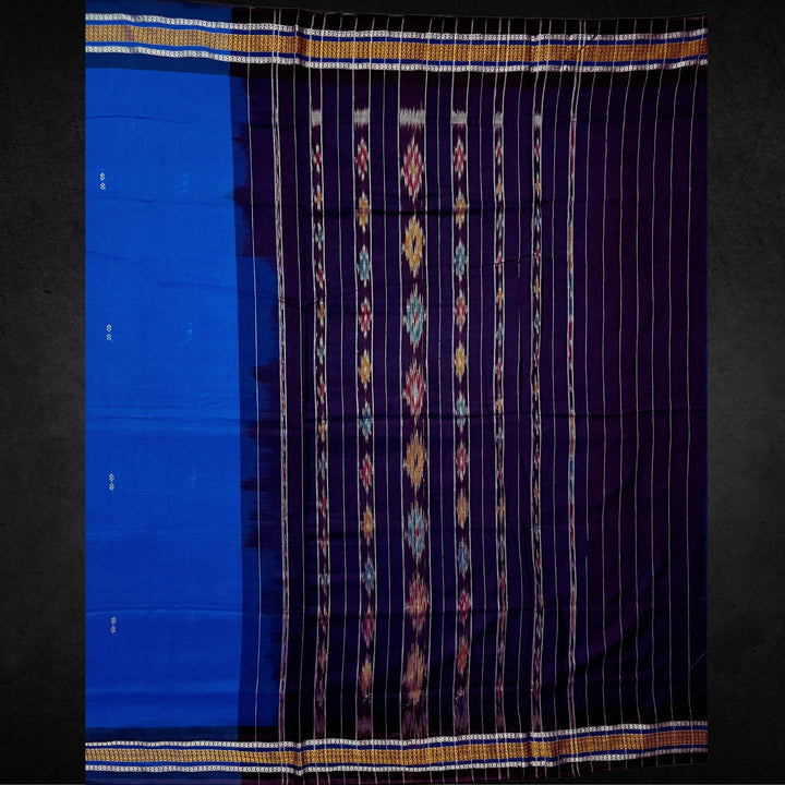 Handwoven Pure Cotton | Sambalpuri Saree - Copper Sulphate Blue Colour - Taalapatra