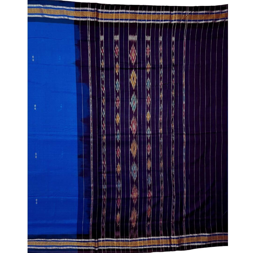Handwoven Pure Cotton | Sambalpuri Saree - Copper Sulphate Blue Colour - Taalapatra Vibes