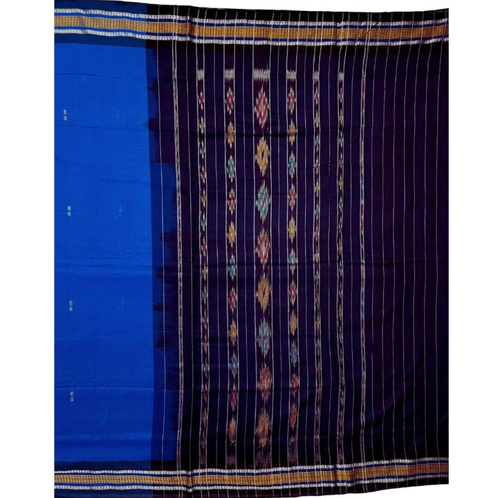 Handwoven Pure Cotton | Sambalpuri Saree - Copper Sulphate Blue Colour - Taalapatra Vibes