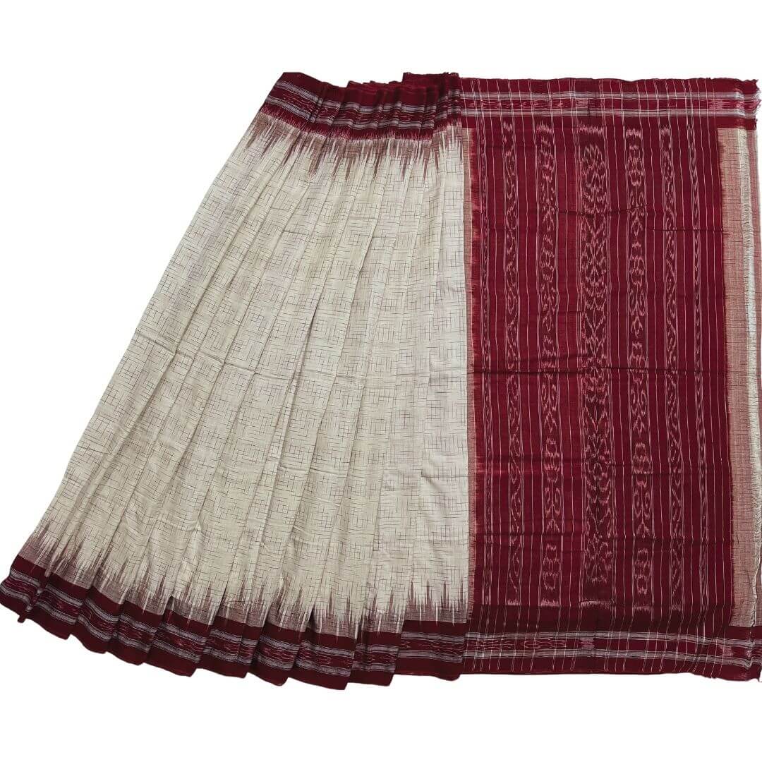 Taalapatra - Handwoven Pure Cotton | Sambalpuri Saree - Cream Colour