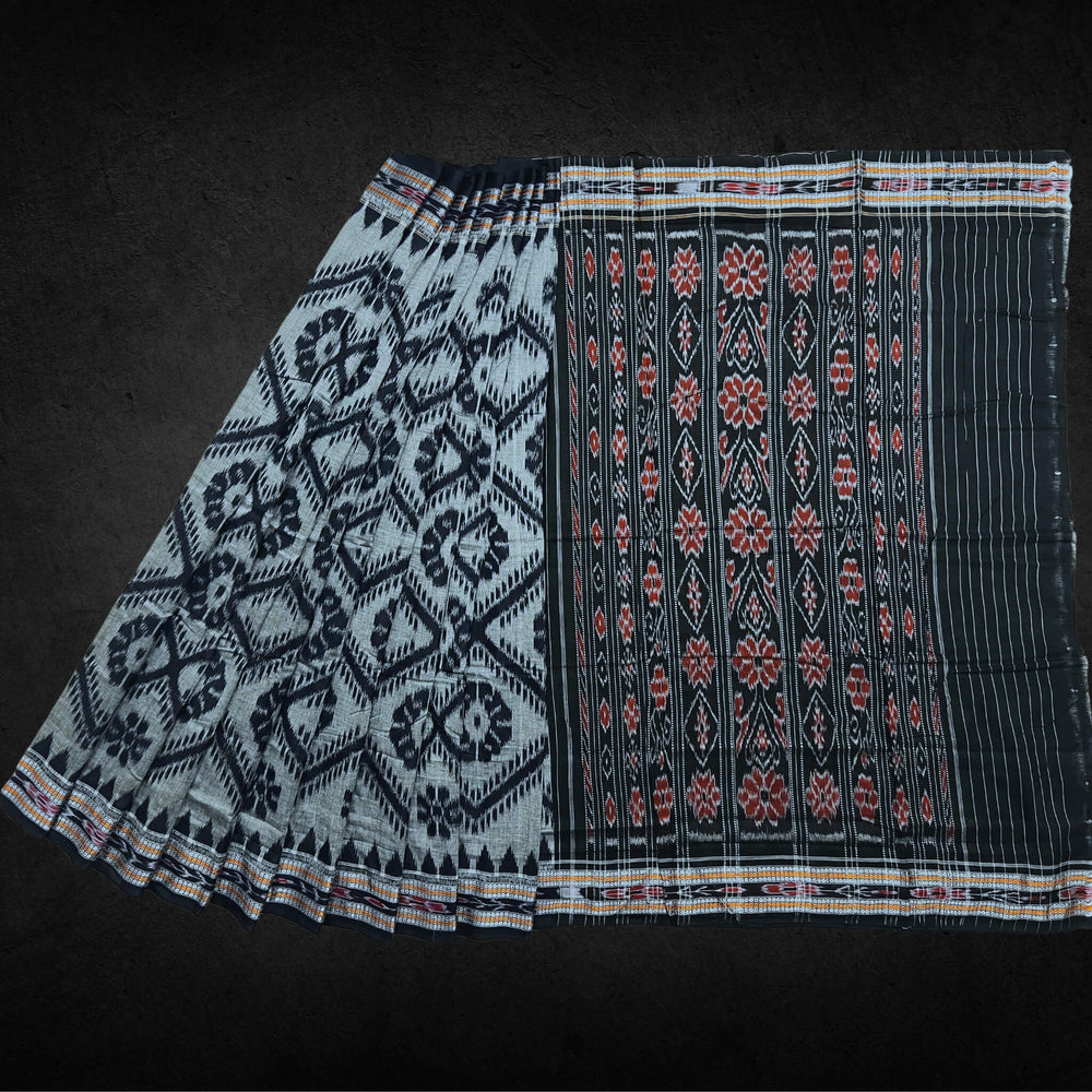 Handwoven Pure Cotton | Sambalpuri Saree - Grey Colour - Taalapatra