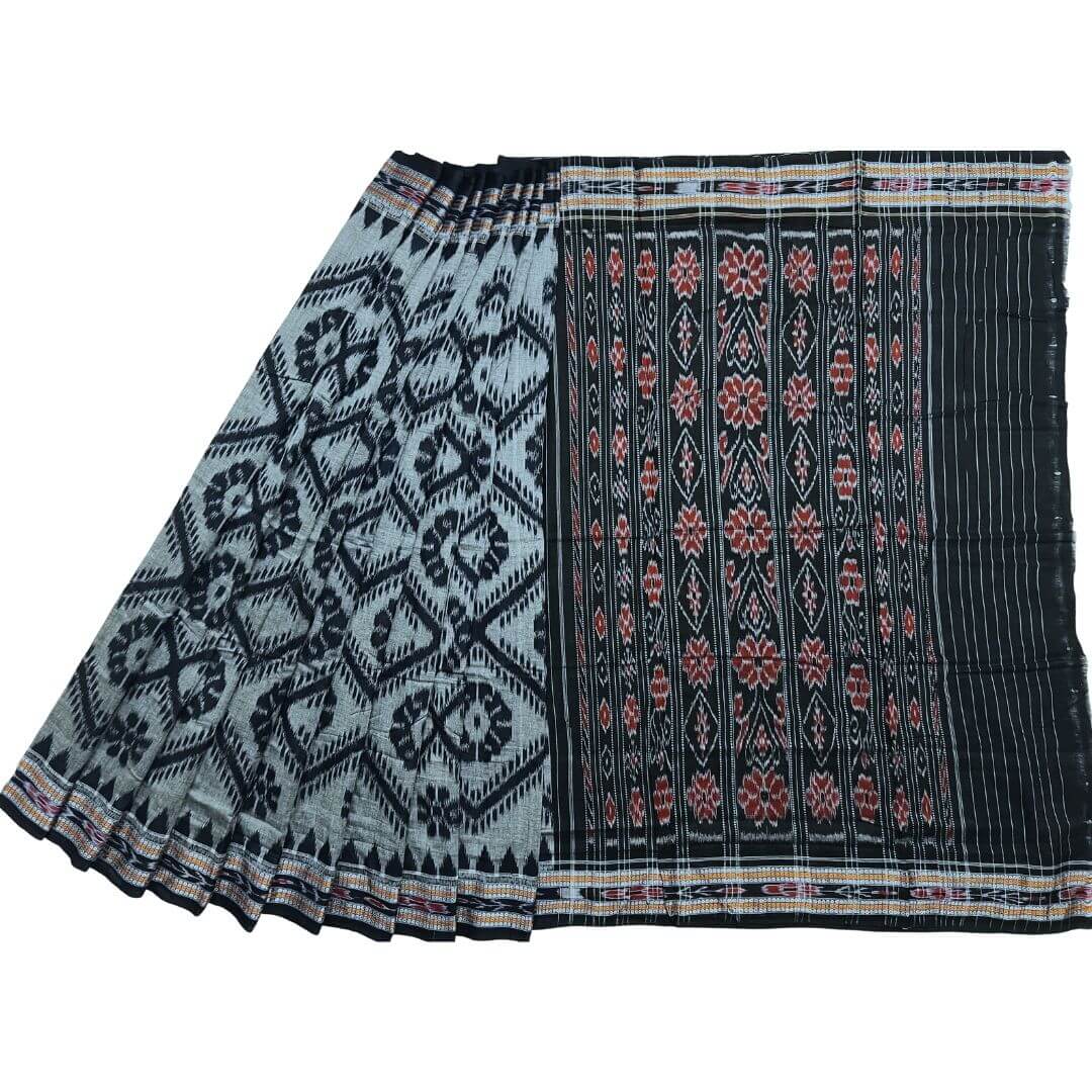 Handwoven Pure Cotton | Sambalpuri Saree - Grey Colour - Taalapatra Vibes