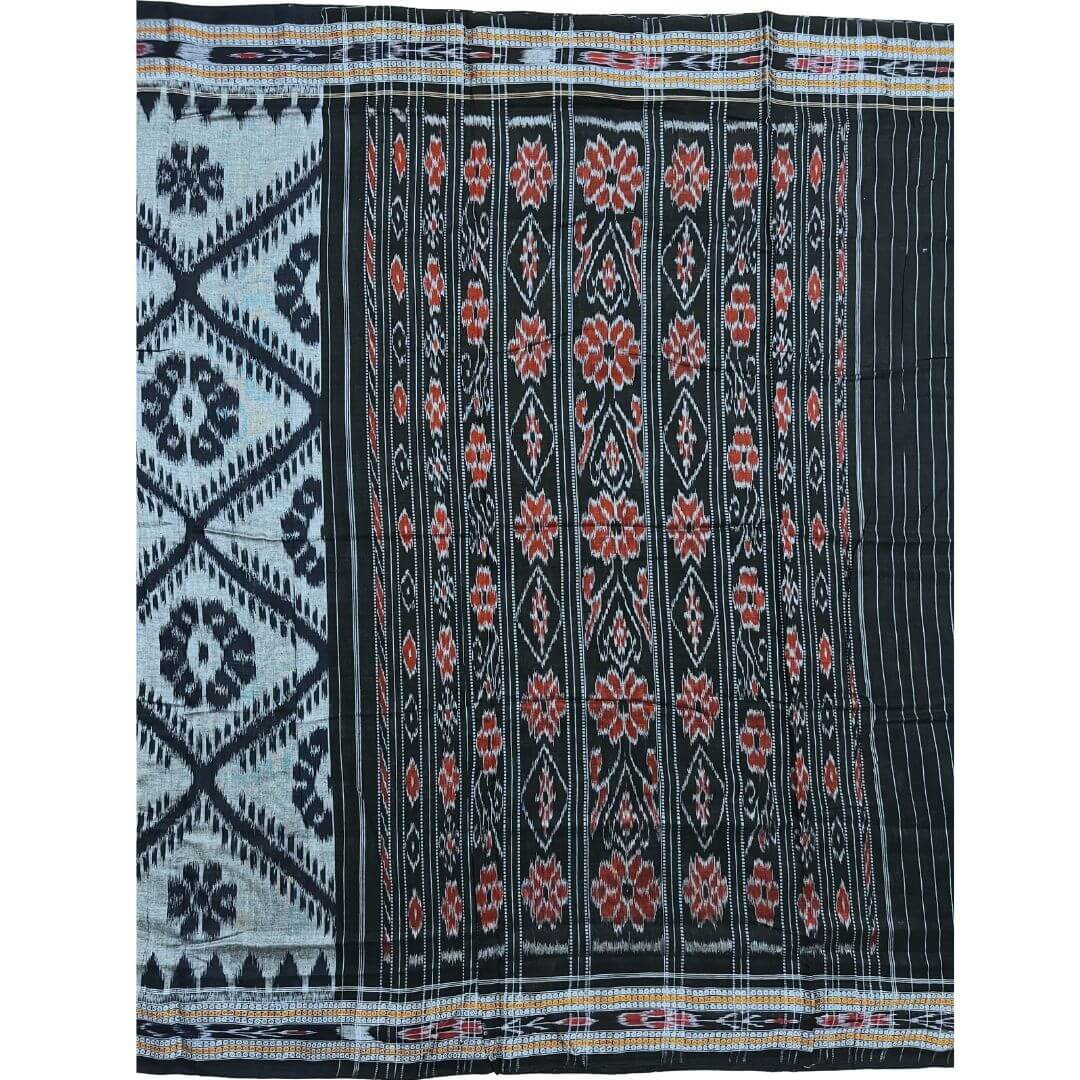 Handwoven Pure Cotton | Sambalpuri Saree - Grey Colour - Taalapatra Vibes