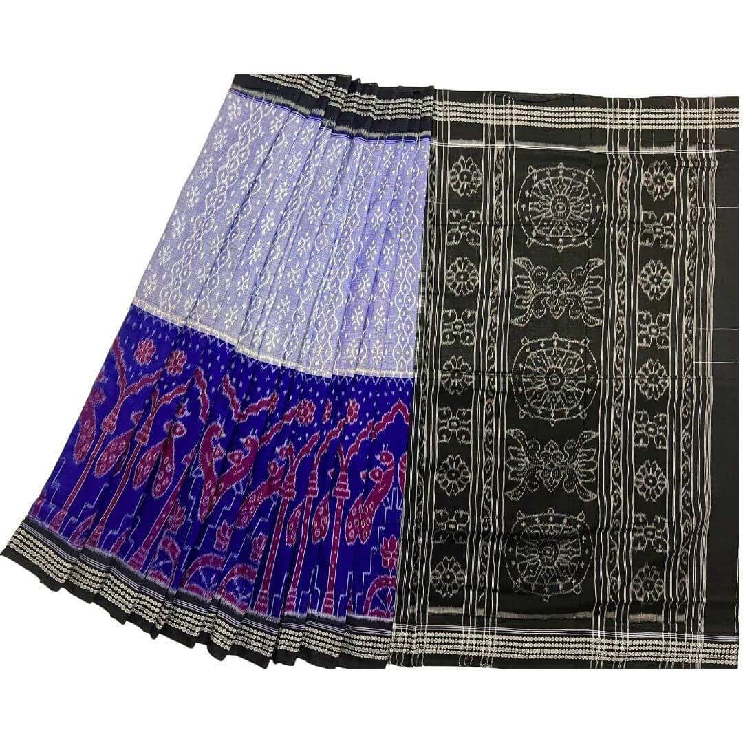Handwoven Pure Cotton | Sambalpuri Saree - Blue and Grey Colour - Taalapatra Vibes