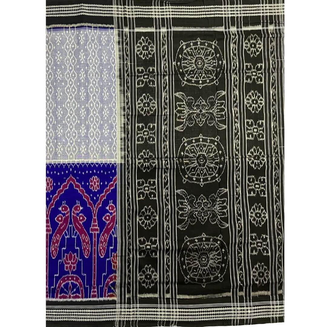 Handwoven Pure Cotton | Sambalpuri Saree - Blue and Grey Colour - Taalapatra Vibes
