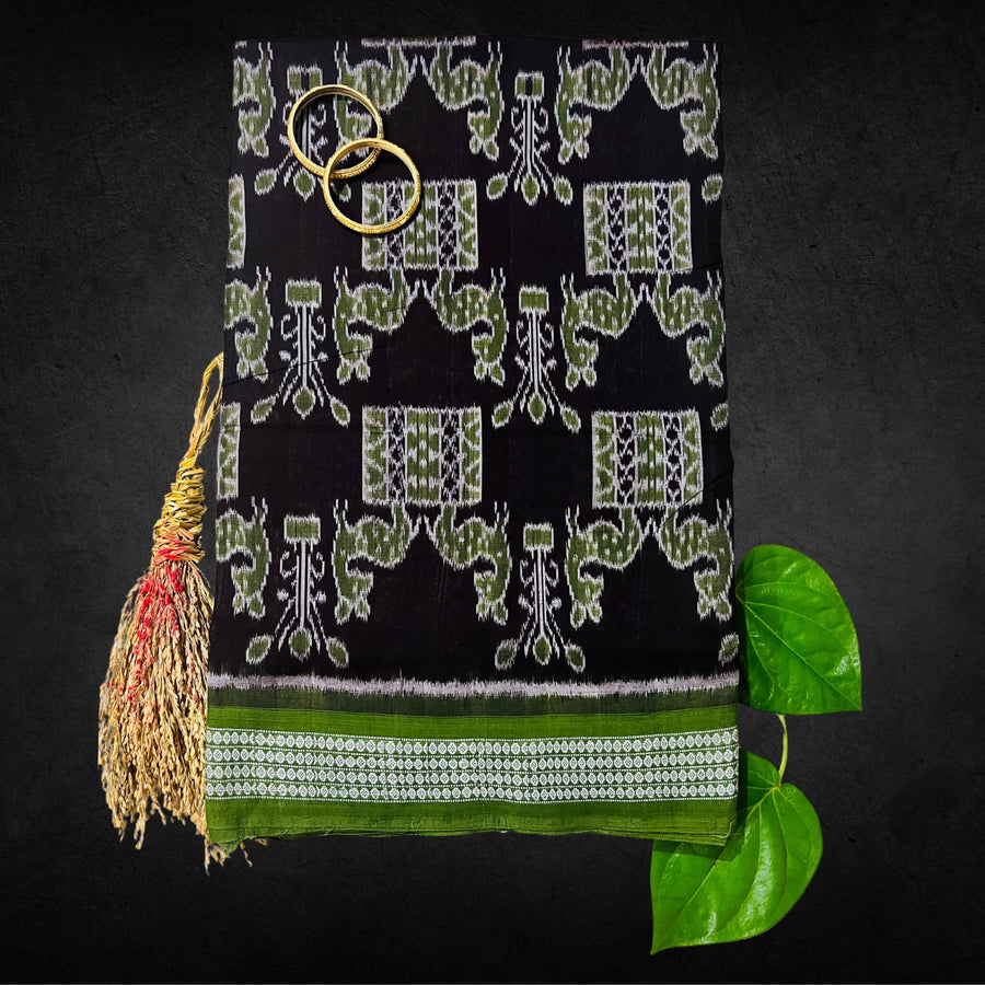 Handwoven Pure Cotton | Sambalpuri Saree - Dark Chocolate Colour - Taalapatra