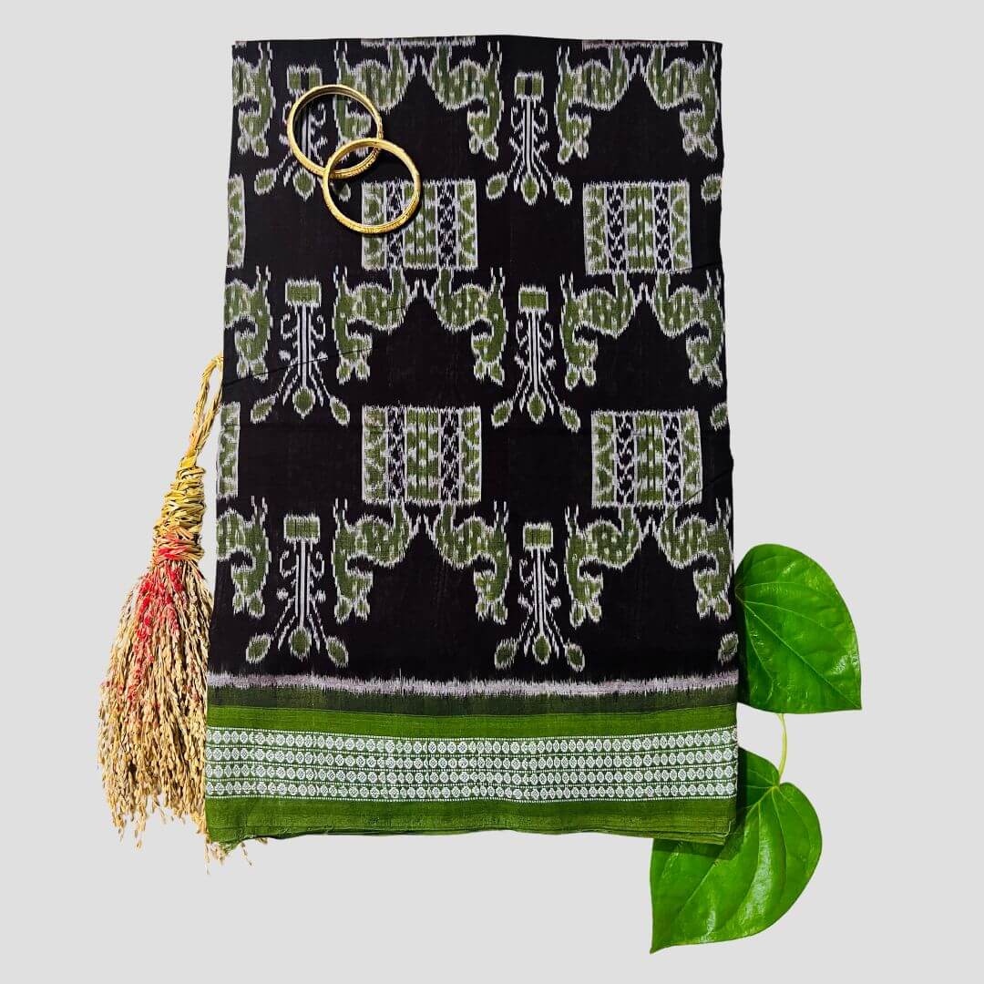 Handwoven Pure Cotton | Sambalpuri Saree - Dark Chocolate Colour - Taalapatra