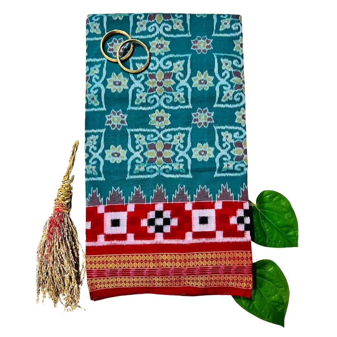 Handwoven Pure Cotton | Sambalpuri Saree - Green Colour - Taalapatra Vibes