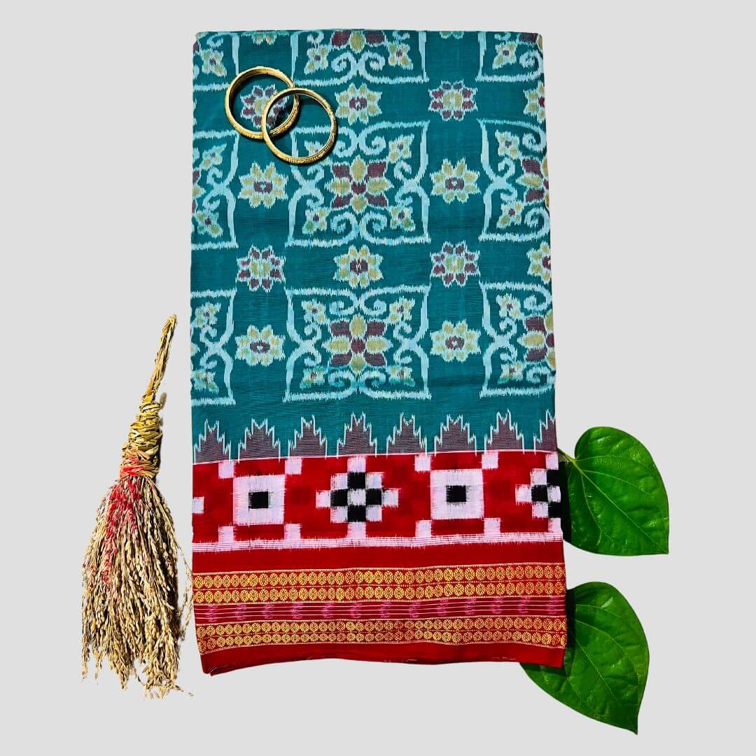 Handwoven Pure Cotton | Sambalpuri Saree - Green Colour - Taalapatra