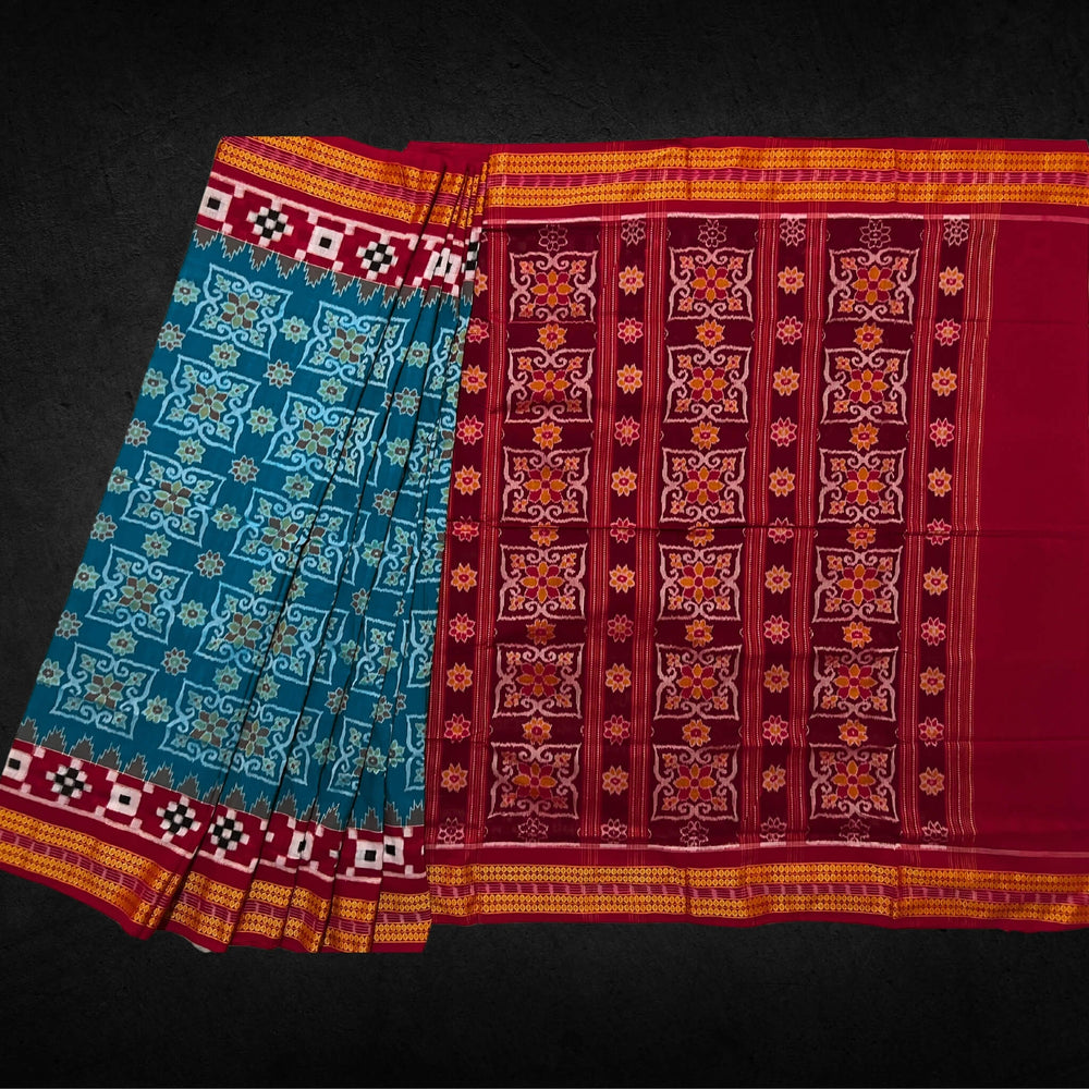 Handwoven Pure Cotton | Sambalpuri Saree - Green Colour - Taalapatra