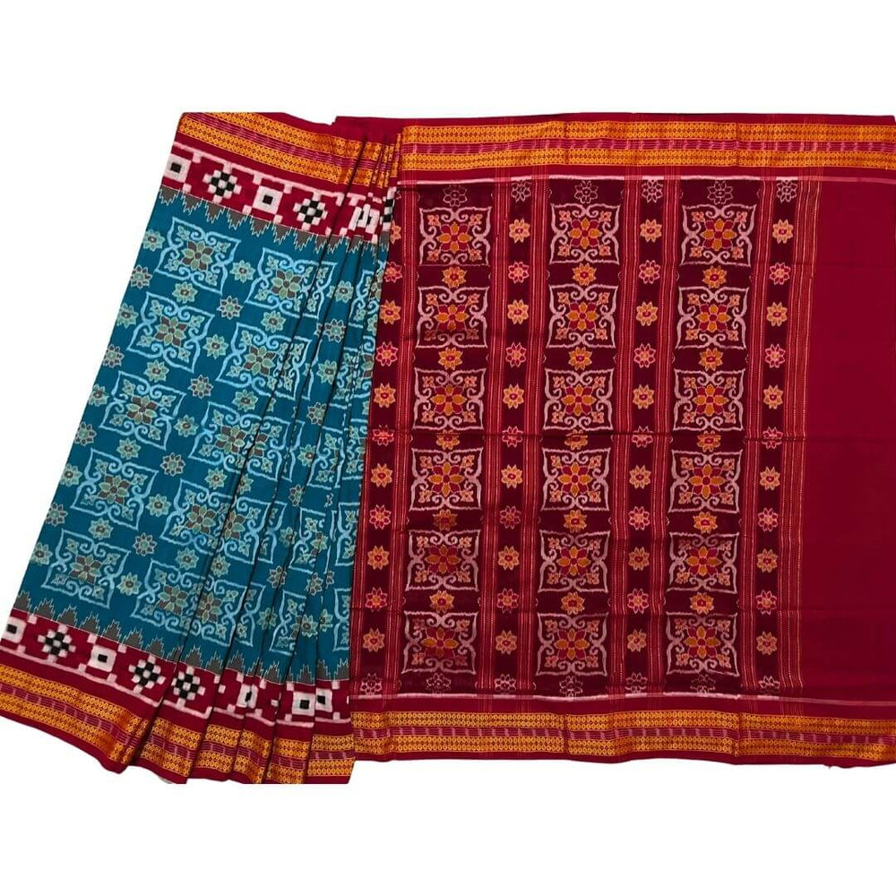 Handwoven Pure Cotton | Sambalpuri Saree - Green Colour - Taalapatra Vibes