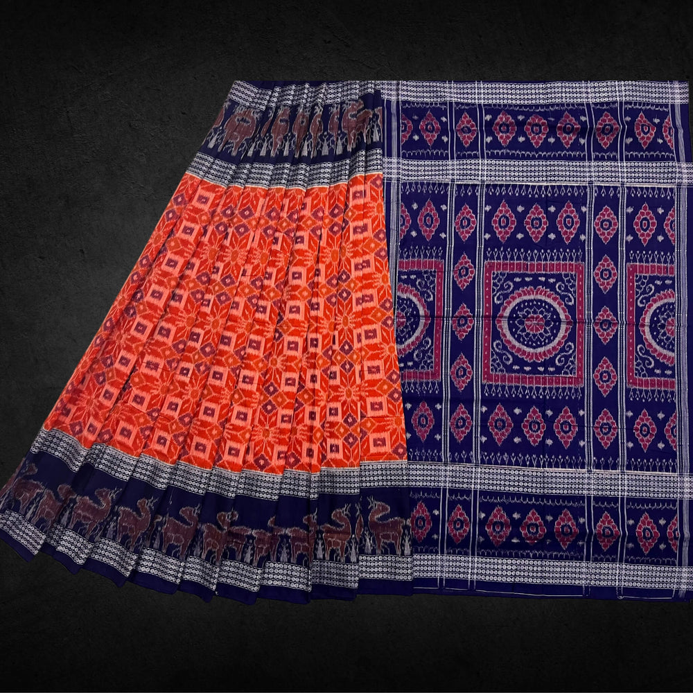 Handwoven Pure Cotton | Sambalpuri Saree - Orange Colour - Taalapatra